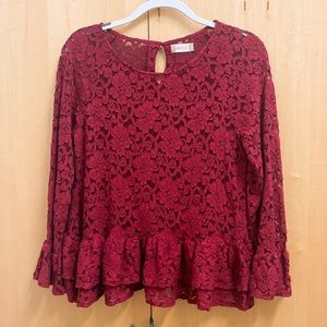 ALTAR’D STATE burgundy floral lace long sleeve top